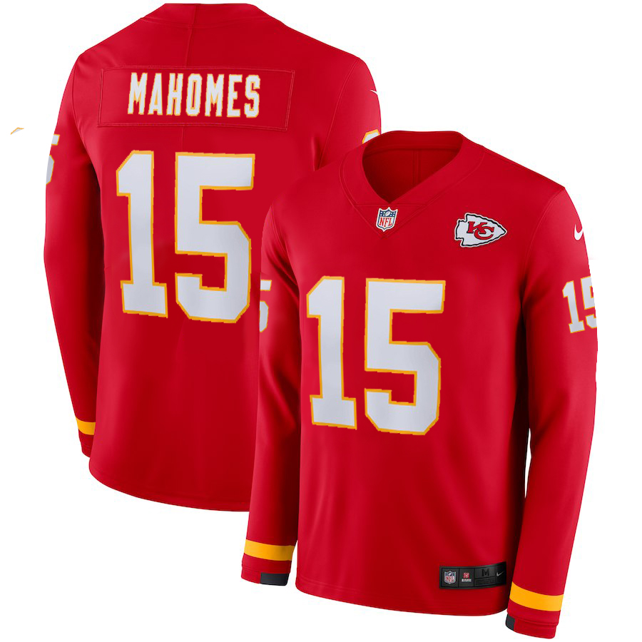 Men Kansas City Chiefs 15 Mahomes red Limited NFL Nike Therma Long Sleeve Jersey